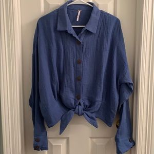 Free People Blue Button Down Shirt